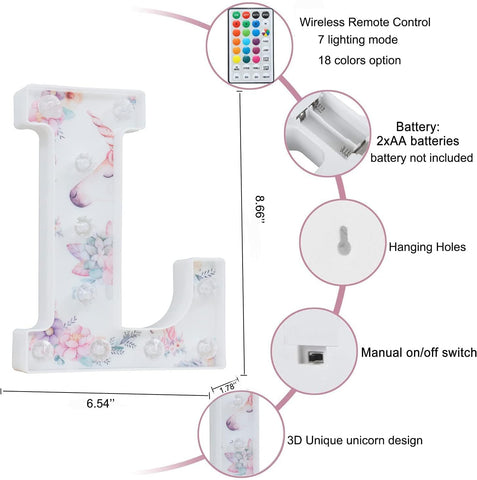 Unicorn LED Letter Light L 18 Color Remote