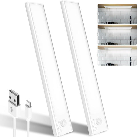 2Pack Under Cabinet Kitchen Lights – 39 LED Rechargeable Motion Sensor Lights with 1500mAh Battery, Dimmable 6500K White Light for Cupboards & Worktops - Brightness Where You Need It, Without the Fuss