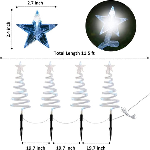 Festive Fix 40 LED Spiral Christmas Tree Pathway Lighting - Set of 4 White Outdoor Christmas Decorations for Garden Paths, Energy-Efficient Xmas Lights for Pathway, Festive Yard & Holiday Displays