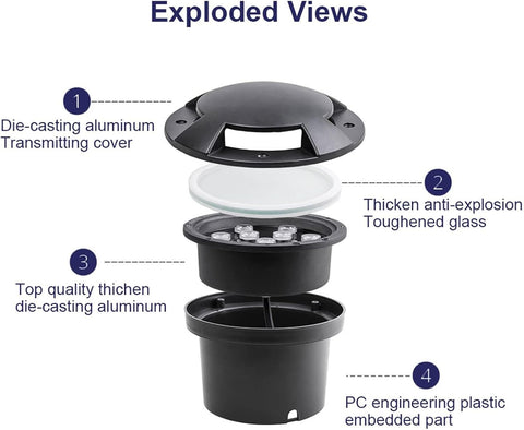 Outdoor Landscape Spotlights 4PCS Outdoor Buried Lights - Recessed Spotlight, LED Landscape Lighting Pathway 12V Low Voltage Wheel Well Lights IP67 Waterproof 3W Driveway Lights Side Glow, F