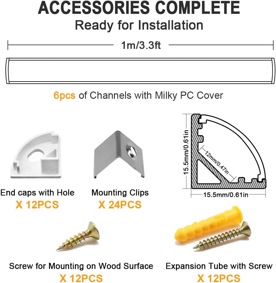 Set of accessories for installation with measurements and quantities listed.