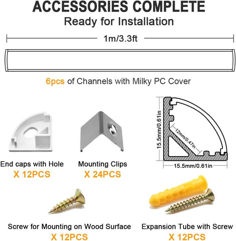 Set of accessories for installation with measurements and quantities listed.