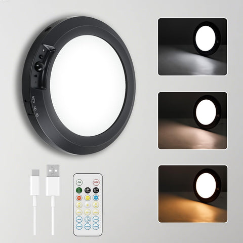 Battery Powered Ceiling Light with Remote – Rechargeable Motion Sensor LED, 3 Color Dimmable, Magnetic Mount