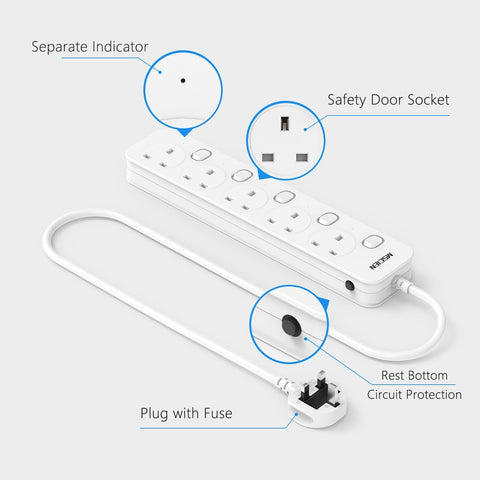 Mscien 3M 5 Way Extension Lead with Individual Switches, 3250W Capacity & Wall-Mountable Design – Take Control of Your Everyday Power Setup