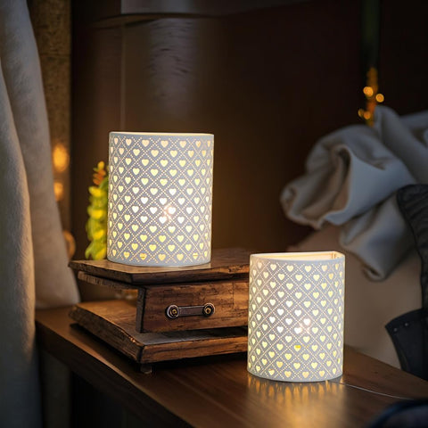 Battery Powered Heart Wall Sconce Table Lamp Set of 2