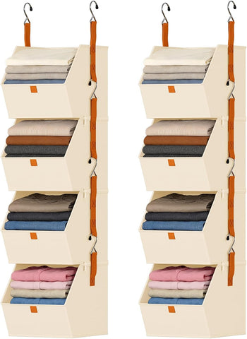 4-Tier Hanging Wardrobe Storage Organiser – Detachable Fabric Storage Bins with 8 Hooks for Clothes, Shoes & Accessories – Make Every Inch of Your Wardrobe Work Harder