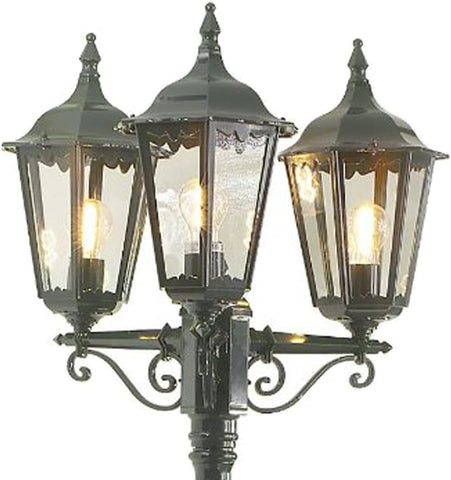 Konstsmide Outdoor Light Firenze Triple Column Outdoor Light/ 2.2m High/ 3 x 100 W E27 Max Lamp Post/Clear Glass/Aluminium/ IP43/ Outside Light Green