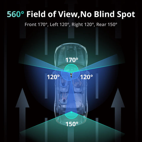 BOTSLAB 3K 4-Channel Dash Cam for Cars, 3K/4K Front + 1080P Side & Rear Cameras, 560° Coverage, Built-in 5.8GHz WiFi & GPS, Voice Control, 128GB SD Card Included