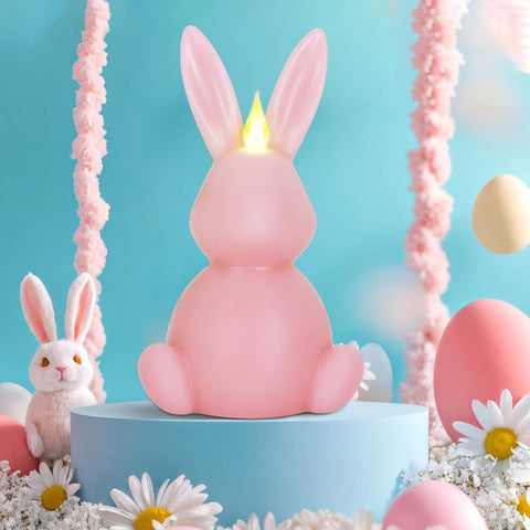 Easter Bunny Flameless LED Candles Set of 3, Real Wax Carved Scented Bunny Shape Decorative Candles for Home Table Centerpiece