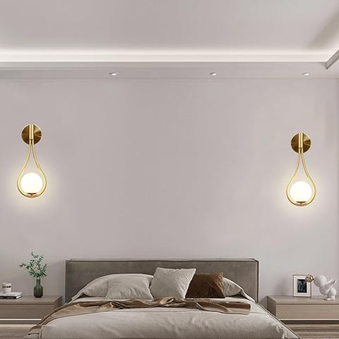Modern Golden Bronze Wall Sconce - Water Drop Design Glass Globe Light