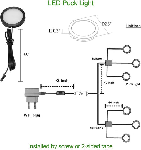 Under Cabinet LED Puck Lighting Kit with Touch Dimmer Switch, 6 Daylight Lights