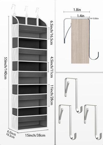 TAHAVICE Over The Door Storage Organiser, 5 Clear Window Pockets and 10 Mesh Side Pockets, Grey – Turn Unused Door Space into Smart Storage