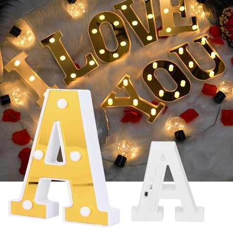 LED Alphabet Letter Light – Gold Warm White 16cm Battery-Powered – UK