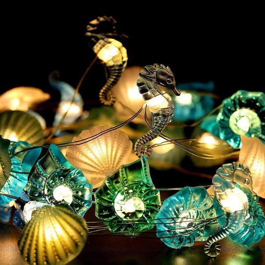 String Light Sea Shells Seahorse, Stars Light Beach String Light LED String Lights Decorative Fairy Light for Indoor Outdoor Christmas Decor (3m 30 LEDs)