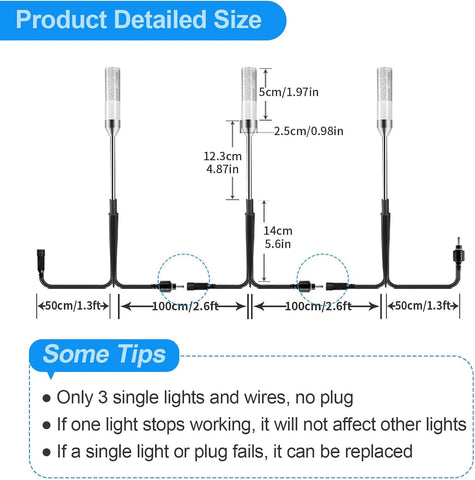 ECOWHO Garden Pathway Lights 3 Packs with 3m Wiring Cable Spike Lamps Without Adapter, Only Extension Path Lights Cool White Pathway Lighting (No Plug)
