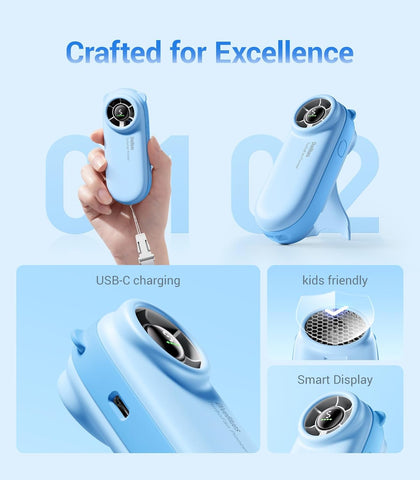Diveblues Portable Handheld Turbo Fan, 4000mAh Rechargeable Pocket Hand Fan, Up to 16 Hours, Hand Fan with 5 Speeds Powerful Cooling for Travel/Summer/Outdoor/Lash/Purse