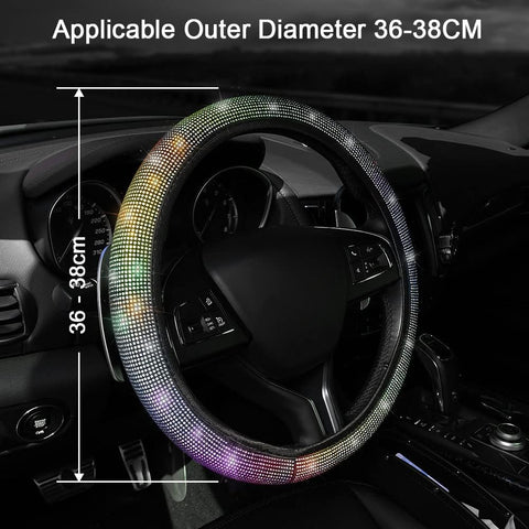 Colorful Crystal Steering Wheel Cover – Universal 36–38cm Leather Anti-Slip Design