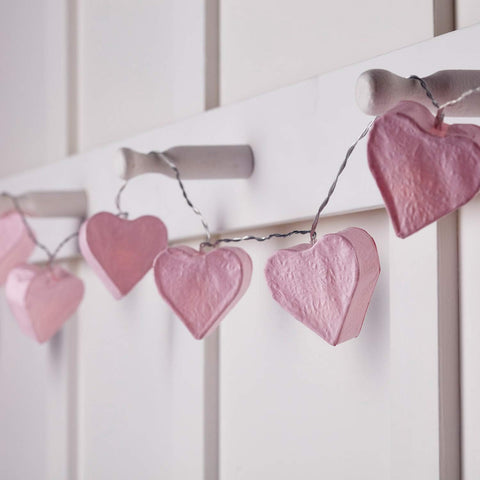 Pink Paper Heart Fairy String Lights 1.8m with 10 Warm White LEDs, Battery Operated Indoor Decor Lights with Timer