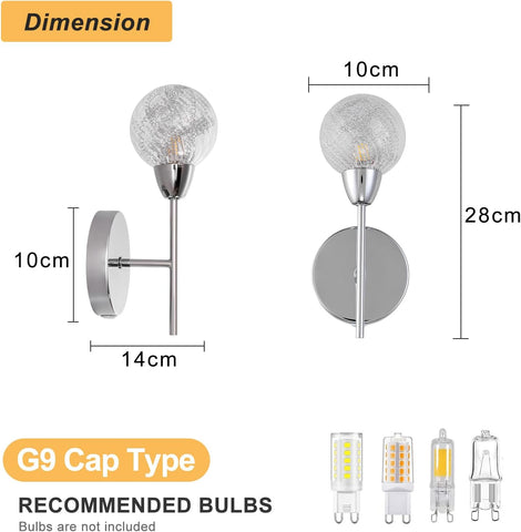 Polished Chrome Wall Lights Set of 2 with Switch