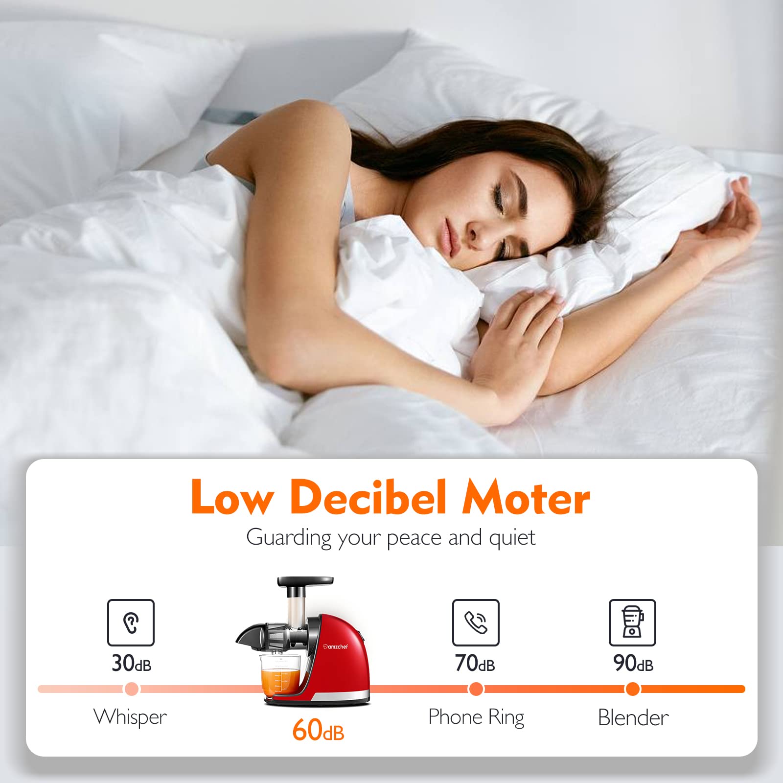 AMZCHEF Juicer Machines - Cold Press Slow Juicer - Masticating Juicer for Whole Fruits and Vegetables - Delicate Chew No Need to Filter - BPA Free Juice Extractor with 2 Cups and Brush - Black