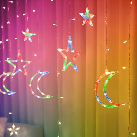 Jsdoin Star Moon LED Curtain Lights 3.5m – 138 LEDs – 8 Modes – Multicolour
