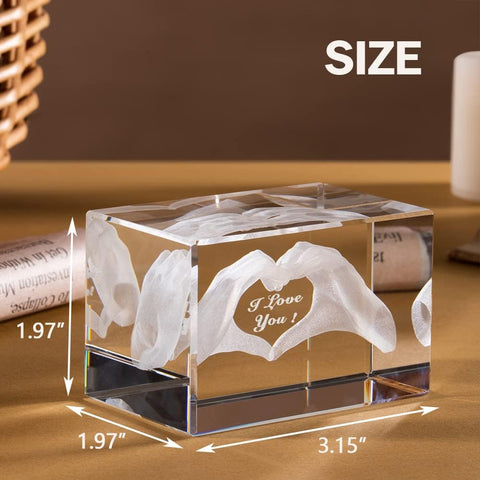 3D Crystal Love Cube Keepsake with Engraved Message, Romantic Valentine and Anniversary Gift for Him or Her
