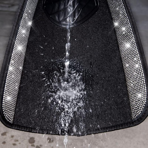 CAR PASS Bling Diamond Car Floor Mats – 4pcs Black Silver Universal Fit