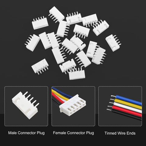 Lyeteung 20 Sets 2.54mm JST-XH Connector, Mini Micro JST XH 5 Pin Connector Plug Male with 150mm 22AWG Cable & Female Connector