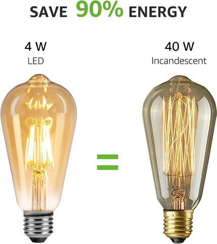 E27 Vintage LED Filament Bulb ST64 4W Warm White 6 Pack