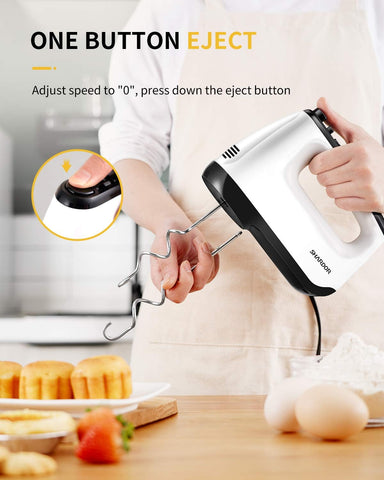 400W Electric Hand Mixer with 6 Speeds & Turbo – 5 Stainless Steel Attachments, Anti-Splash Whisk + Storage Case