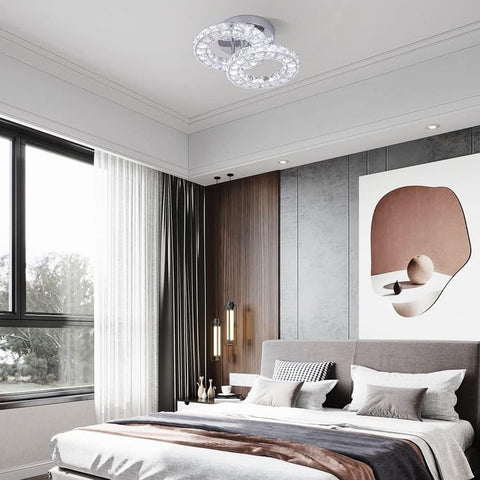 Crystal LED Ceiling Light Fixture, Modern 2-Ring Flush Mount Chandelier