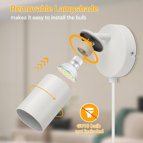 White Plug In Wall Light GU10 Rotatable with Switch
