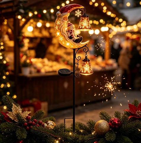 Solar Powered Christmas Moon Garden Stake Light, Metal Outdoor Decorative Pathway Lighting, Waterproof Holiday Landscape Lamp for Patio Lawn Yard Walkway Decoration，2PCS