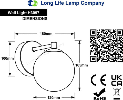 Frosted Glass Globe Wall Light Chrome G9 LED