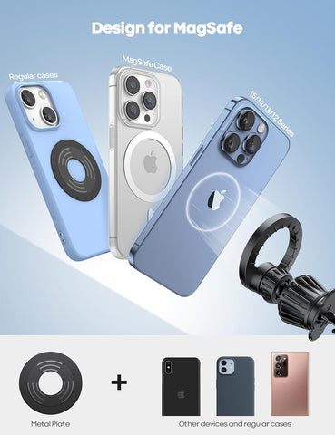 Lamicall Black Car Phone Mount for MagSafe – Strong 20x N52 Magnet Holder