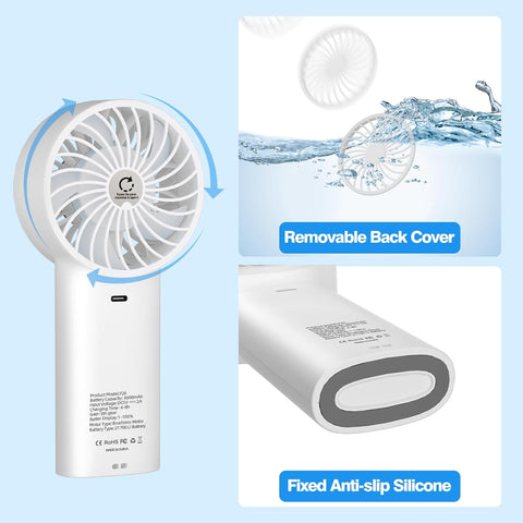 VKUSRA Portable Handheld Fan, Powerful Hand Fan with 6000mAh Battery & Adjustable 1-100% Speeds, Cooling Rechargeable USB Fan with Large Screen Display, Stable Desk Fan for Home, Office, Travel