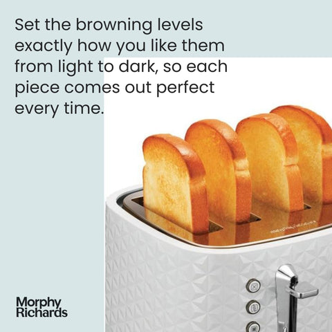 Vector 4 Slice Toaster – High Gloss Geometric Design, Variable Browning, Defrost & Reheat Functions, Removable Crumb Tray, White