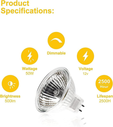 MR16 12V 50W GU5.3 Halogen Spotlight Bulbs (12 Pack)