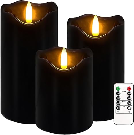 Halloween Flickering Flameless Candles, Set of 3 Candle Lamp with Remote Maple Leaf Battery Operated LED Candle with Timer, Real Wax Pillar Candles Lights Decor for Halloween Fall Thanksgiving Home
