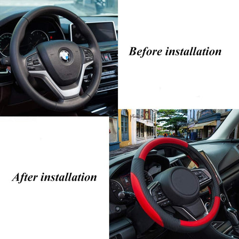 Car Steering Wheel Cover Leather - Soft Microfiber, Universal 37-38cm, Red