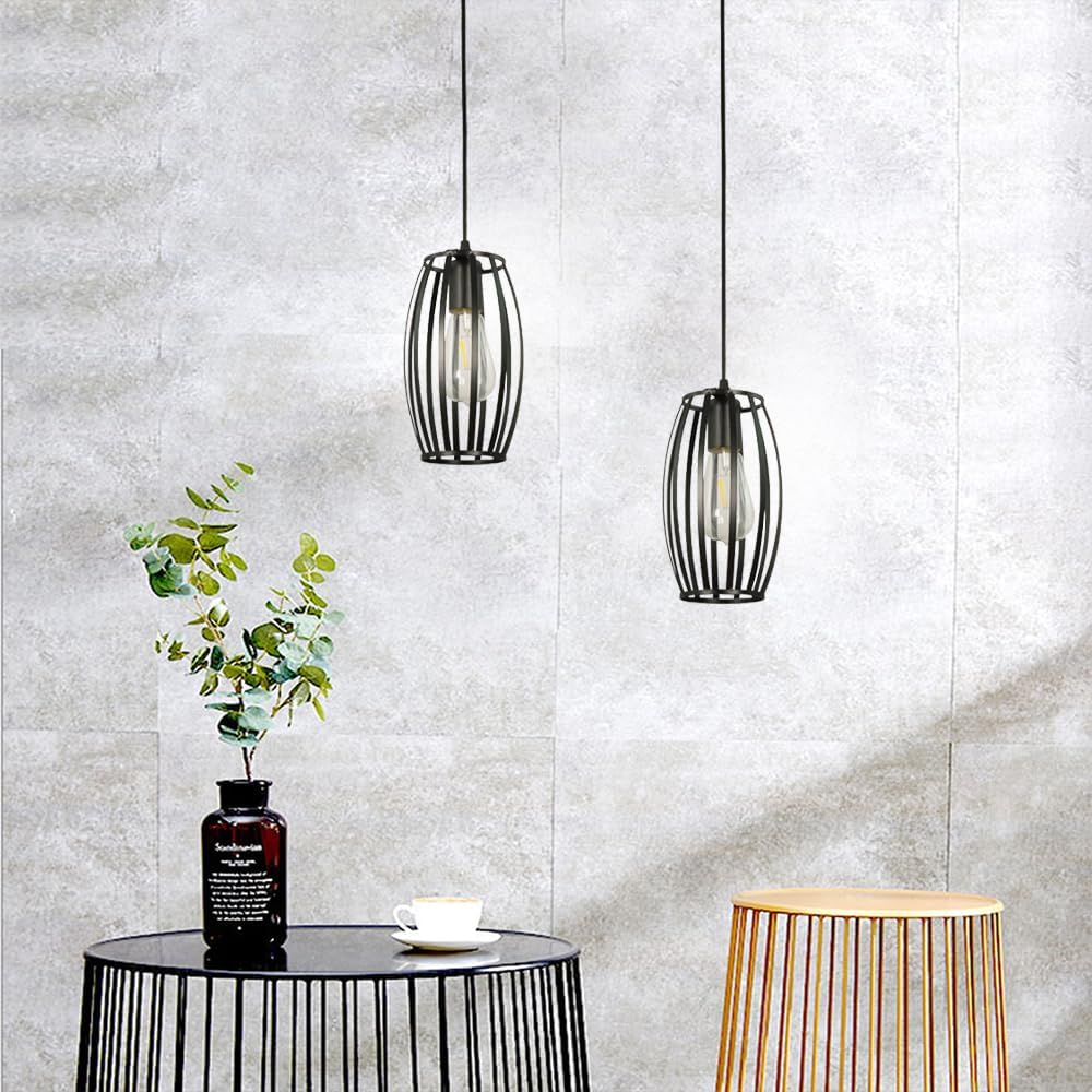 Modern Farmhouse Chandelier with Geometric Wrought Iron Metal Lampshade Pendant Lamp, Black Retro Cage Type Hanging Light for Kitchen Island Dining Room Living Room Bedroom Chaser of Light