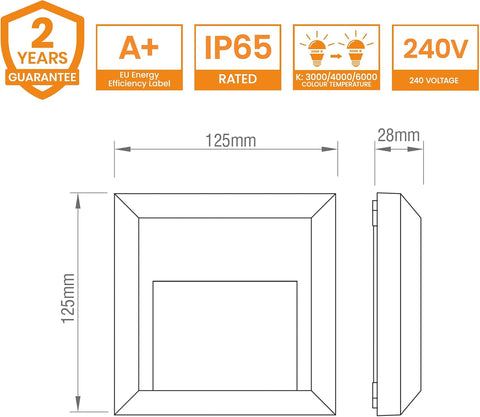 National Lighting Severus Black Finish Indirect Warm White LED Outdoor Square Guide Pathway Driveway Wall Light IP65 Rated