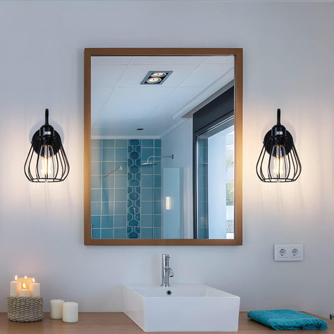 2 pcs Black Wall Lights Simplicity Vintage Industrial Wall Lights Bedside Lamps E27 Edison Bulbs Wall Sconce Lamp Holder for Living Room Bedroom Restaurant Lighting