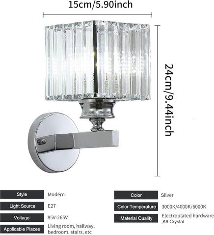 Wall-mounted light fixture with dimensions and technical specifications on a white background