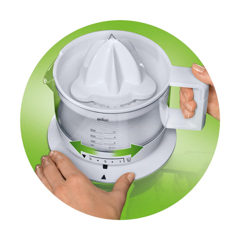 Braun CJ3000 Electric Citrus Juicer – 350ml Bowl, Adjustable Pulp Control, Auto Start/Stop, Easy Clean – White
