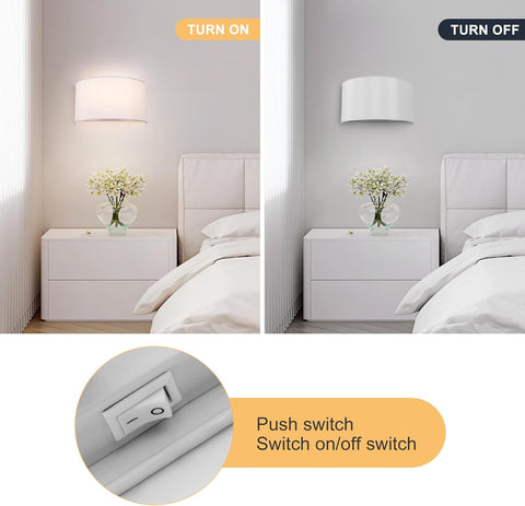 Wall Light with Switch E27 Fabric Bedside Sconce
