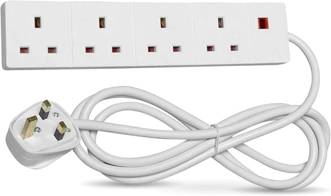 STATUS 4 Way Socket Extension Lead 4m – White 13A Extension Socket with Neon Power Indicator for Home & Office – More Reach, Less Plug-Swapping
