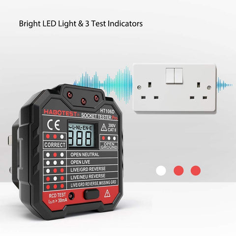 QUILLE Socket Tester Mains Outlet Tester with LCD Display Neutral Live Earth Wire Testing RCD Test - UK Plug