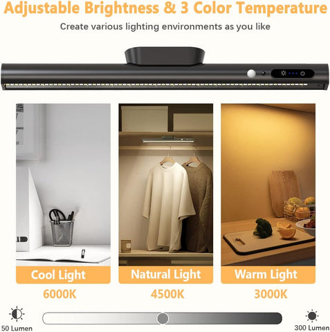 Motion Sensor LED Strip Light Bar – Rechargeable Under Cabinet Light with 3 Colour Temperatures, Dimmable 300LM LED & Remote Control - Put Light Exactly Where You Need It