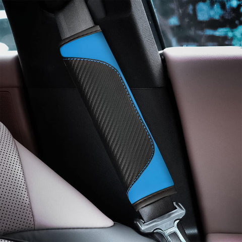 Car Seat Belt Cover Pads Blue Carbon Fiber Leather Set of 2